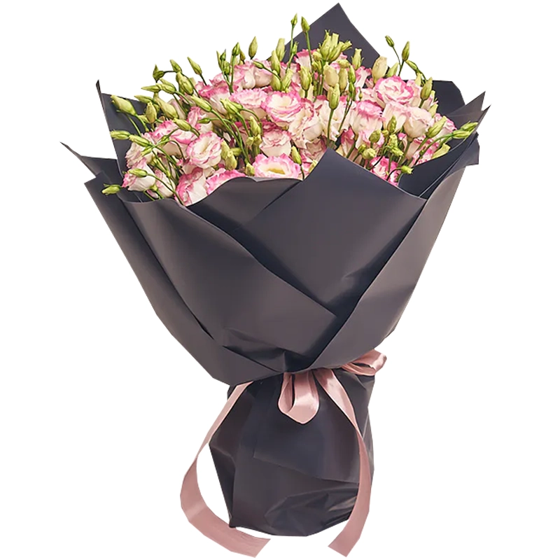 Букет из 25 пестрых розовых эустом